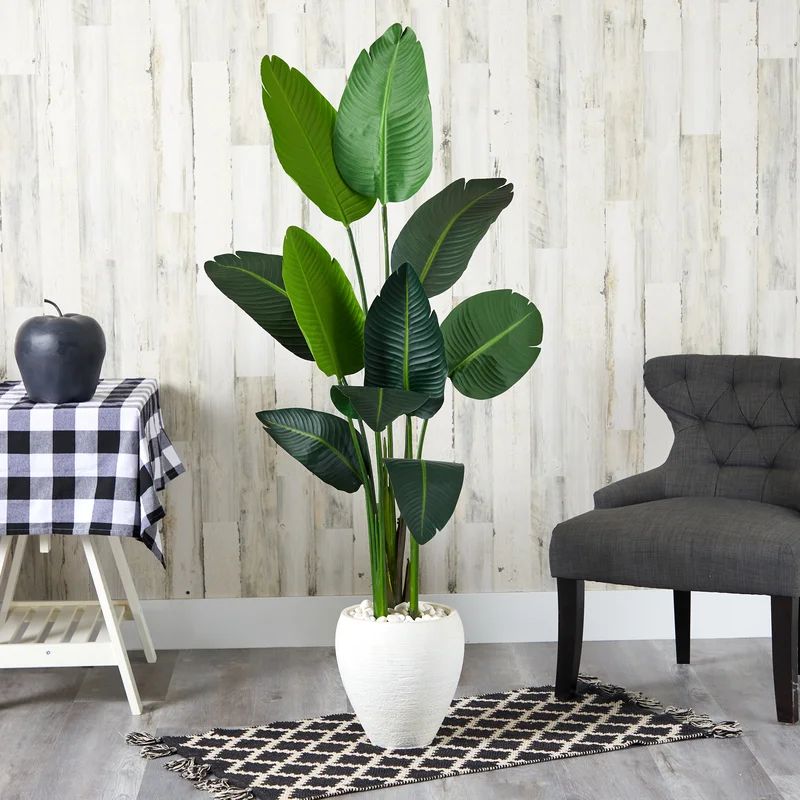 63'' Faux Banana Leaf Tree in Fiber Clay Planter | Wayfair North America