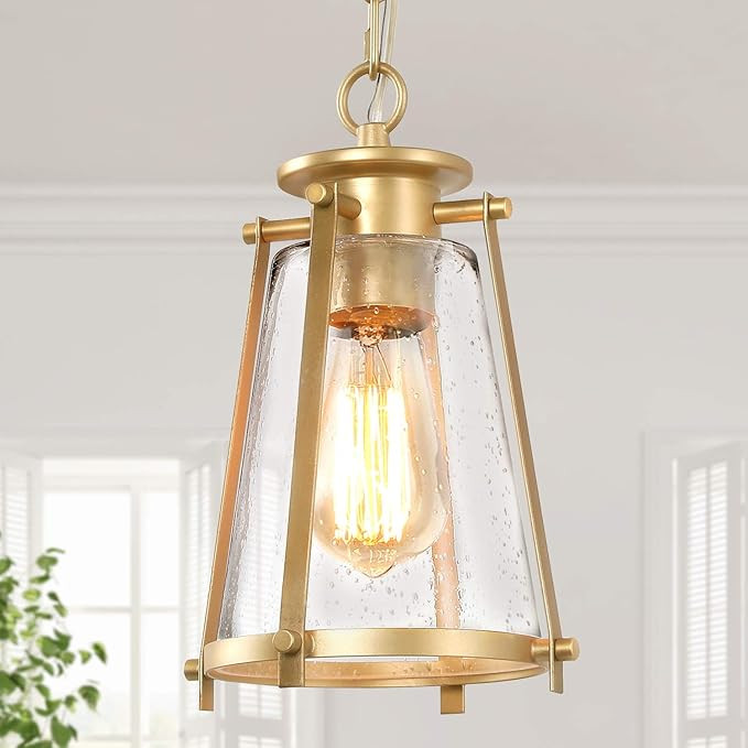 KSANA Gold Pendant Lighting for Kitchen Island, Hanging Brass Light Fixtures with Seeded Glass fo... | Amazon (US)
