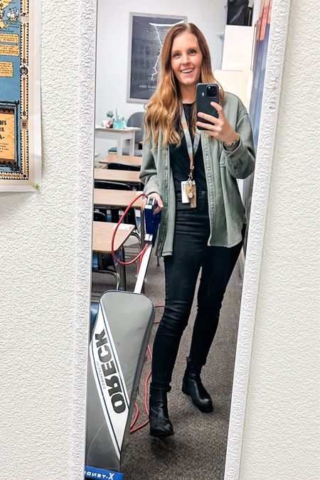This teacher outfit pairs well with Oreck. 
Green Aerie Jacket: Small
Black Jeans: 27

Work Outfit, thatnewteacher

#LTKworkwear #LTKMostLoved #LTKfindsunder50