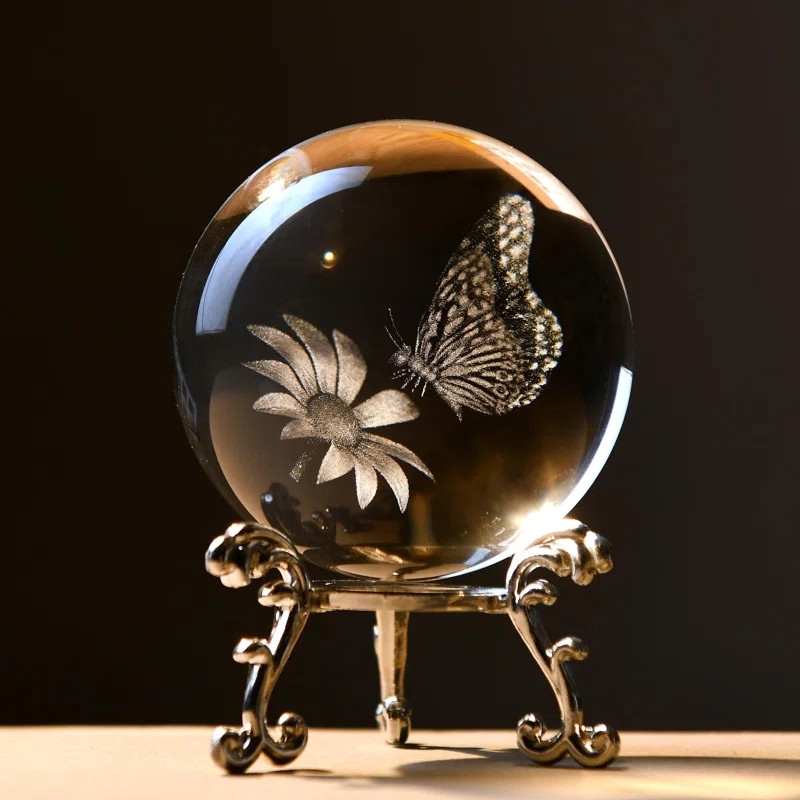 Whimsical 60mm 3d Butterfly Sunflower Crystal Ball With Stand | Wayfair North America
