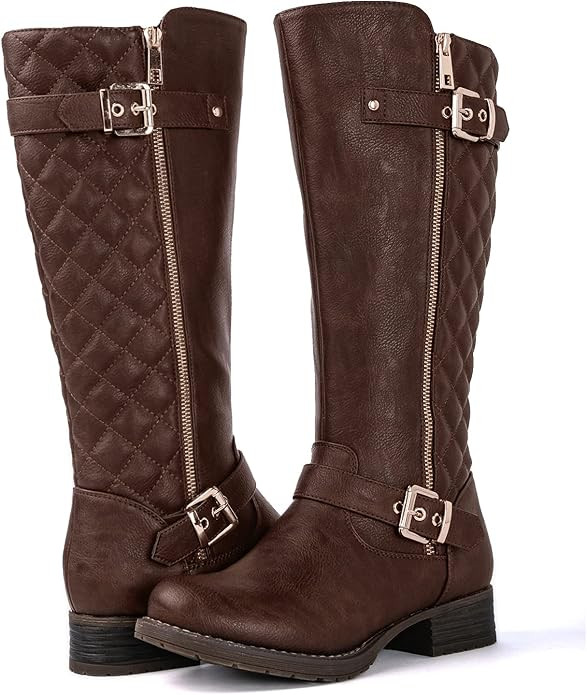 GLOBALWIN Women's Quilted Knee High Boots Low Heel Comfortable Fashion Dressy Riding Boots For Wo... | Amazon (US)