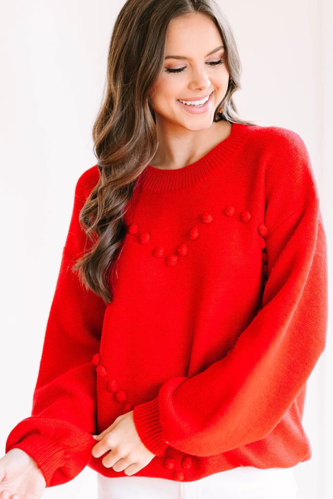 All For The Love Red Pompom Heart Sweater | The Mint Julep Boutique