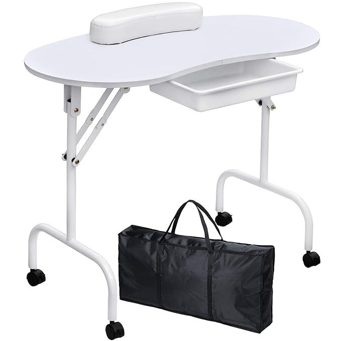 Manicure Nail Table, Kalolary Portable Folding Station Desk Movable Manicure Tech Table for Home ... | Amazon (US)