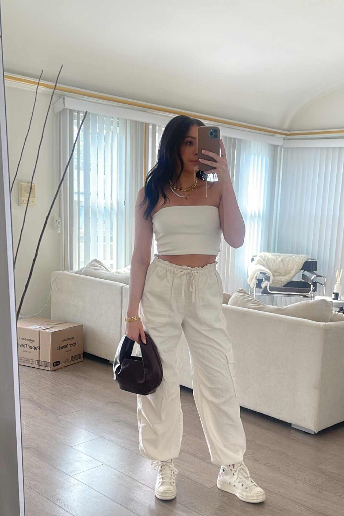 White monochromatic look
White tube top - Zara 
White cream cargo pants - size XS 
Bag - UO

#LTKunder100 #LTKstyletip #LTKFind
