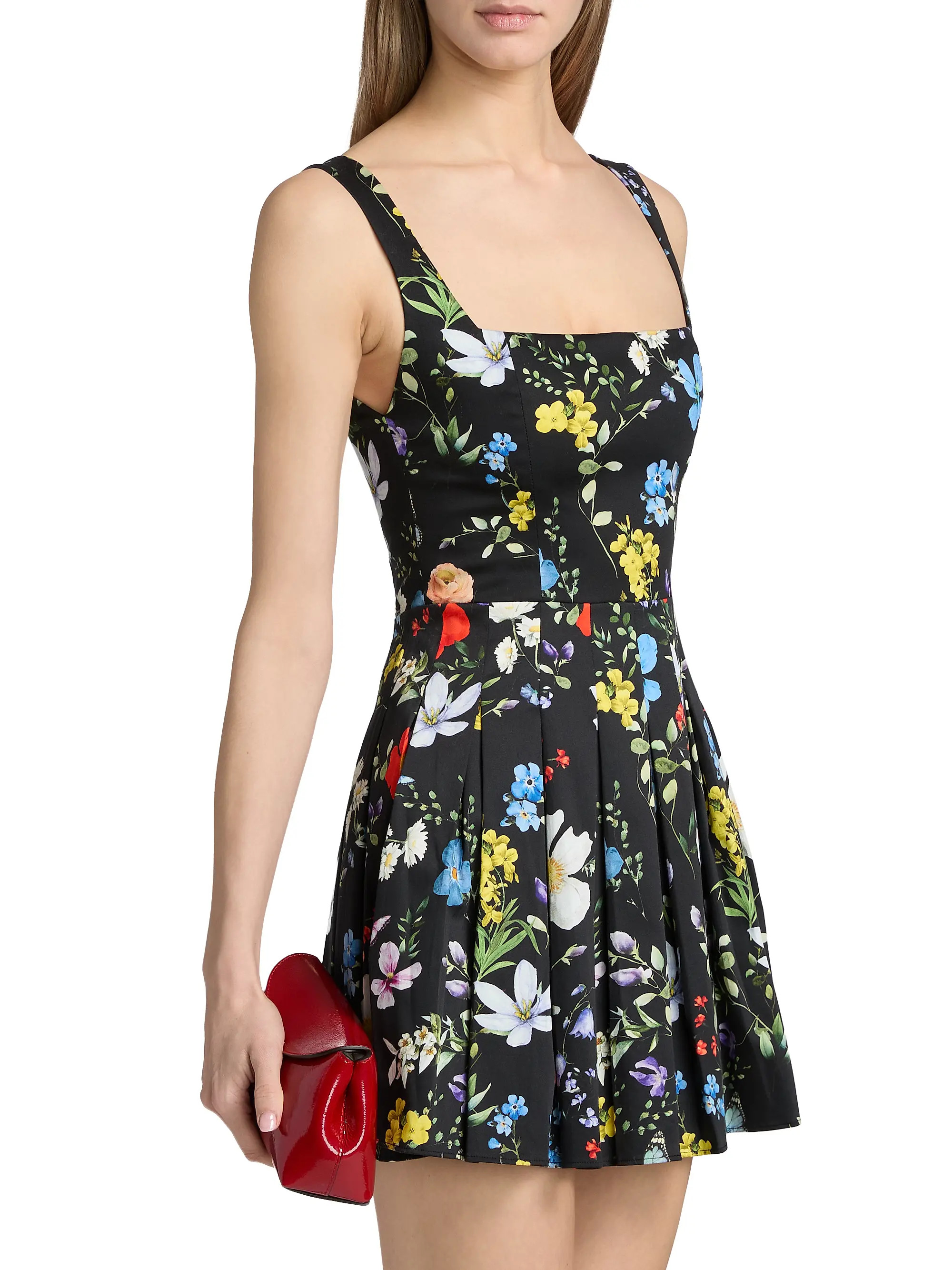 ALICE + OLIVIA Veda Floral Stretch-Cotton A-Line Minidress | Saks Fifth Avenue | Saks Fifth Avenue