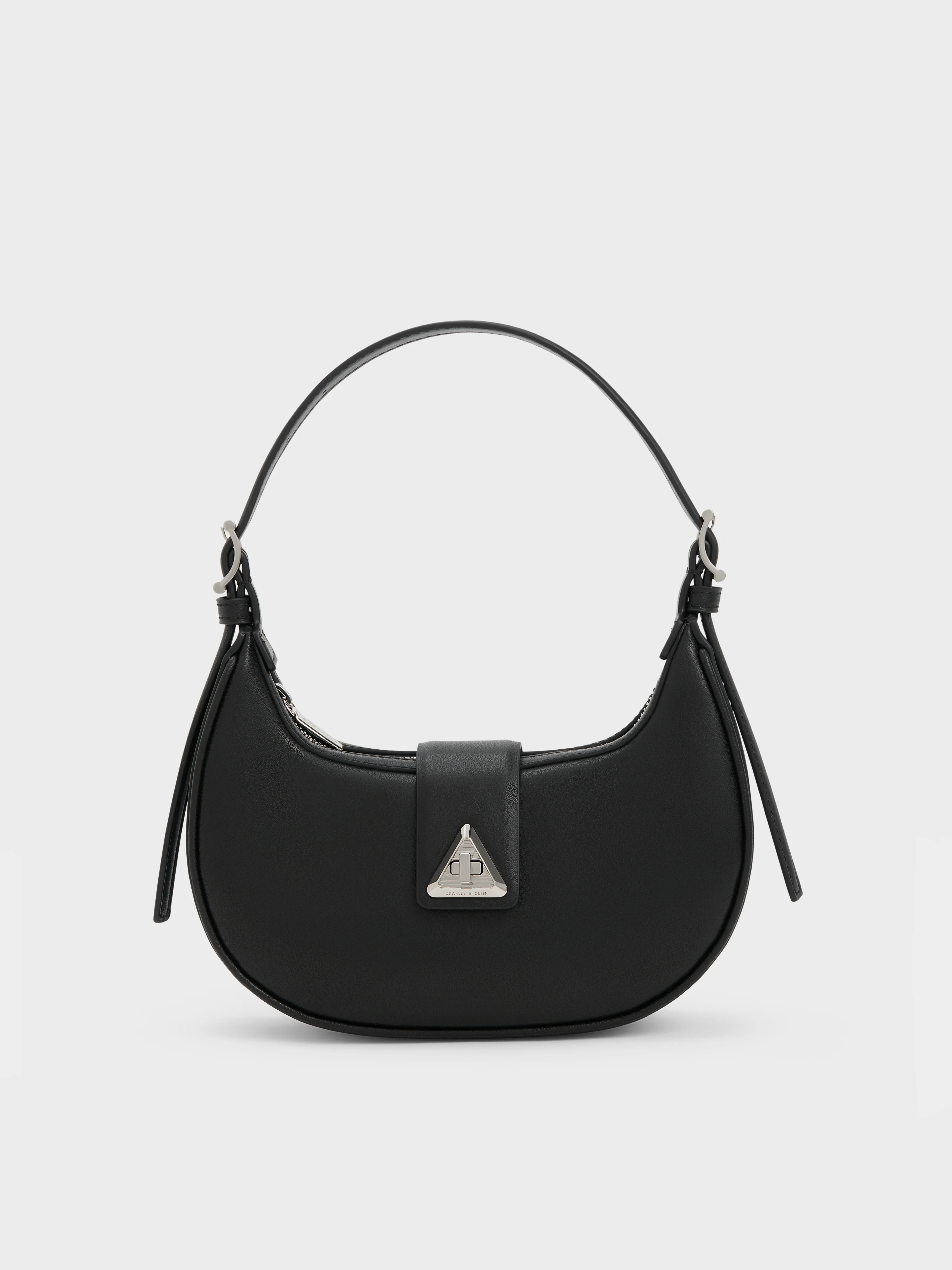 Noir Trice Metallic Accent Belted Shoulder Bag | CHARLES & KEITH | Charles & Keith US