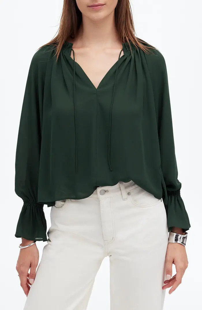 Madewell Long-Sleeve Tie-Neck Top | Nordstrom | Nordstrom