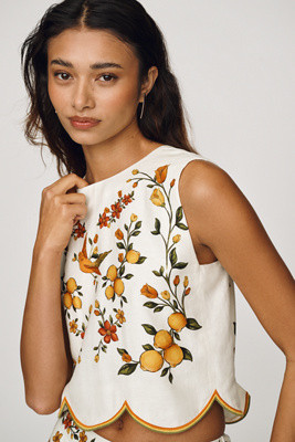 Lemon Bouquet Linen Blend Blouse | Anthropologie (US)