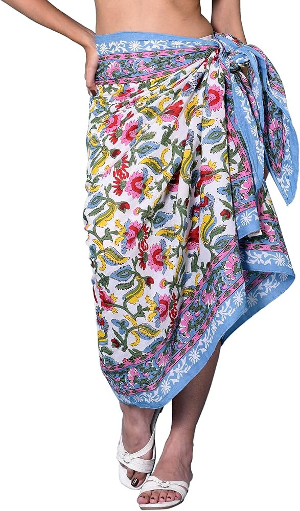 100% Cotton Hand Block Print Pareo Sarong Swimsuit Wrap Skirt Cover Up Long Women’s Apparel Fab... | Amazon (US)