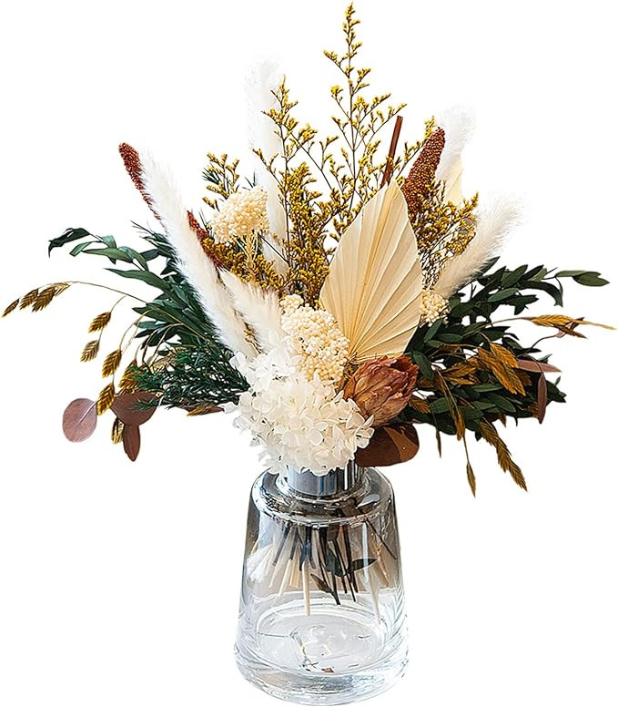 Natural Dried Flower Bouquet - Pampas Grass Decor, Fall Floral Arrangements with Eucalyptus, Plam... | Amazon (US)