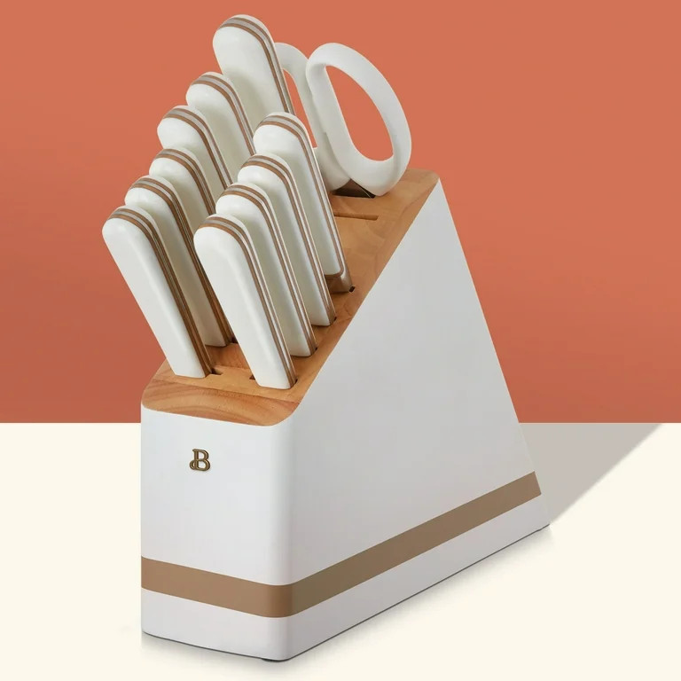 Beautiful 12-piece Forged Kitchen Knife Set in White with Wood Storage Block | Walmart (US)