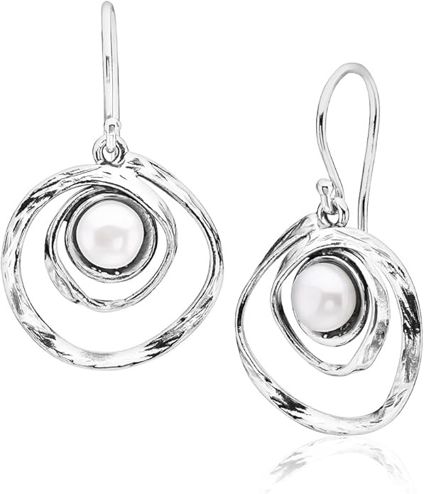 925 Sterling Silver Dangle Drop Earrings Free Form With A Fresh Water Pearl, Antique Finish, Hypo... | Amazon (US)