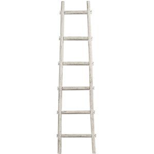 Benjara 72" Transitional Wood Decor Ladder with 6 Steps in White | Cymax