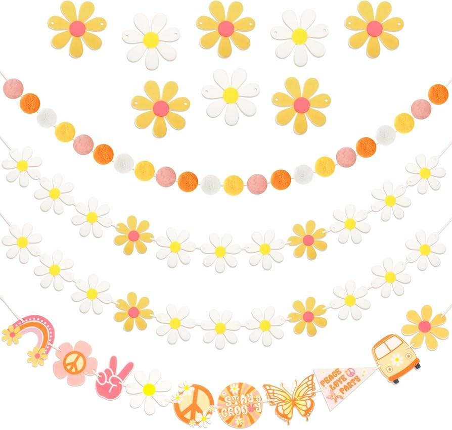 4 Pcs Felt Ball Garland Groovy Party Banner and Daisy Groovy Boho Garland Sets with 6.5 Feet Colo... | Amazon (US)