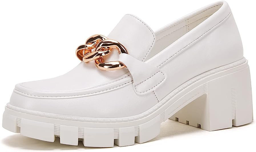 TINSTREE Platform Loafers for Women with Chain Comfort Chunky Heel Slip On Round Toe Business Wor... | Amazon (US)