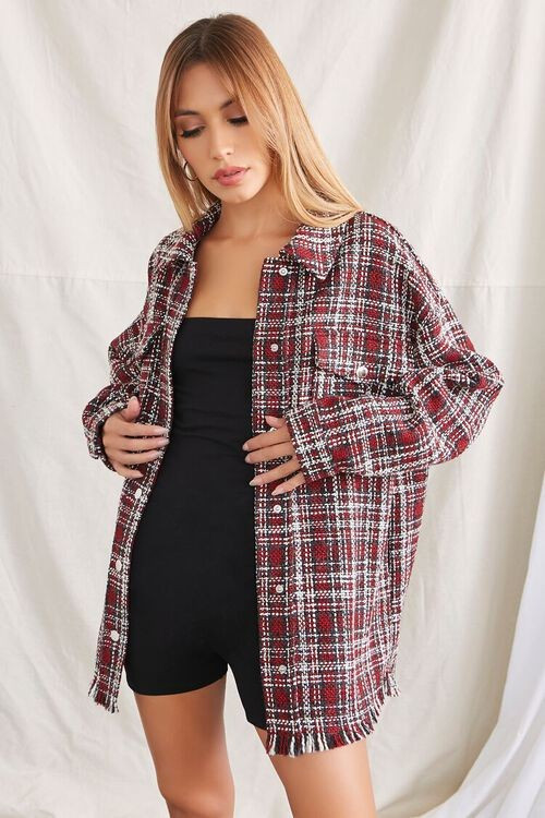 Plaid Tweed Frayed Shacket | Forever 21 (US)