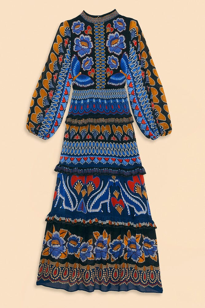 black ainika sparkle long sleeve maxi dress | FarmRio (US)