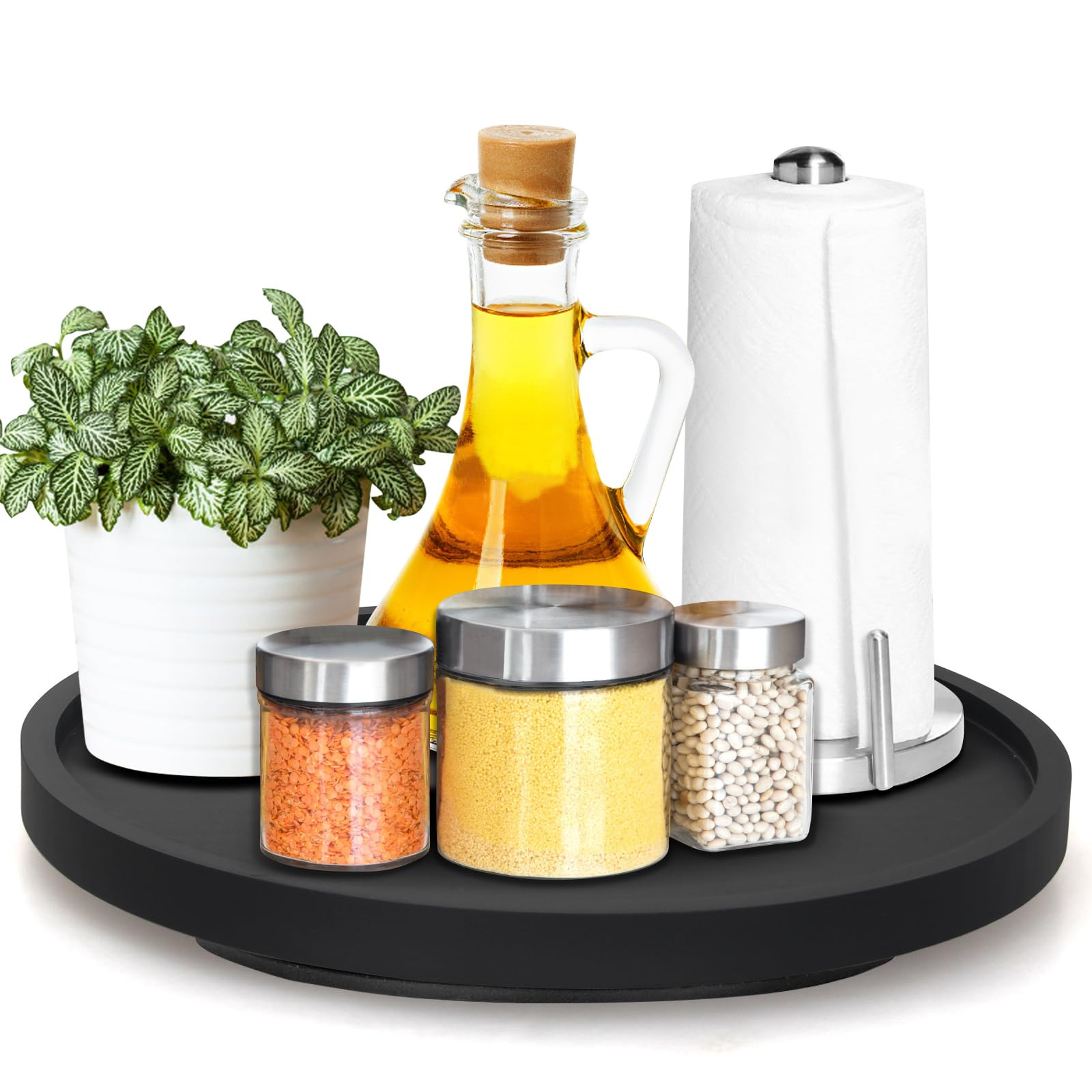 Black Wooden Lazy Susan Turntable Organizer Cabinet Round Bathroom Vanity Rotating Tray 10" Small... | Amazon (US)