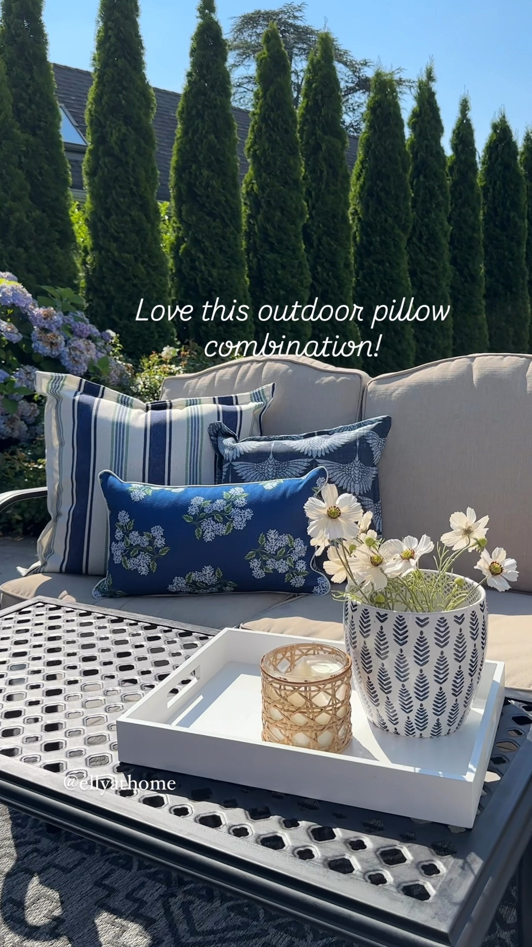 Beautiful waterproof outdoor throw pillow combination! Shop pretty blue and white vase💙🤍 Coastal patio  

#LTKSeasonal #LTKFindsUnder50 #LTKHome
