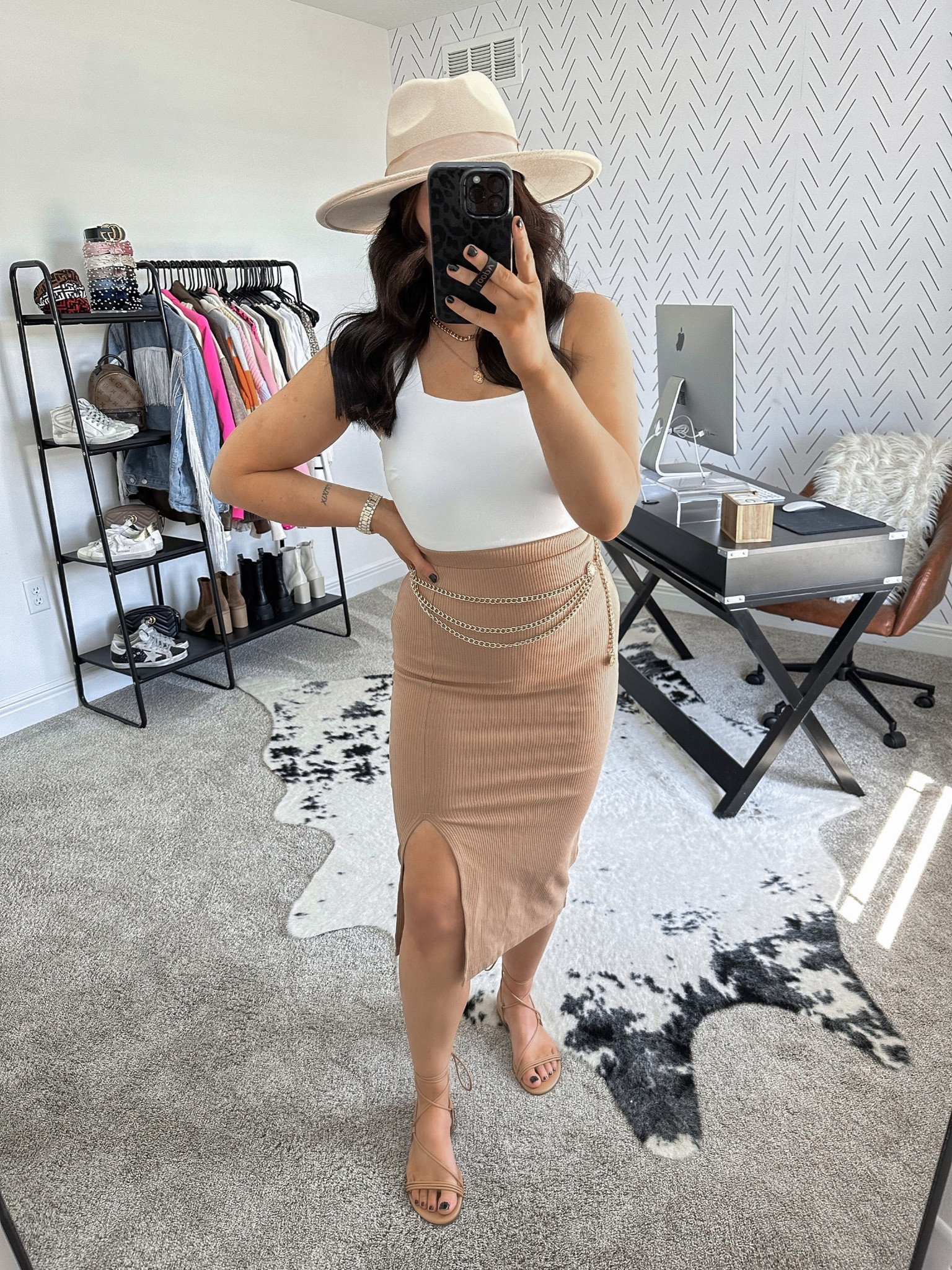 Bodysuit — xs
Skirt — xxs
Belt — small

Neutral outfit | spring outfit | spring fashion | day date outfit | chain belt | bodycon midi skirt | winery outfit | spring style 

#LTKunder50 #LTKshoecrush #LTKstyletip