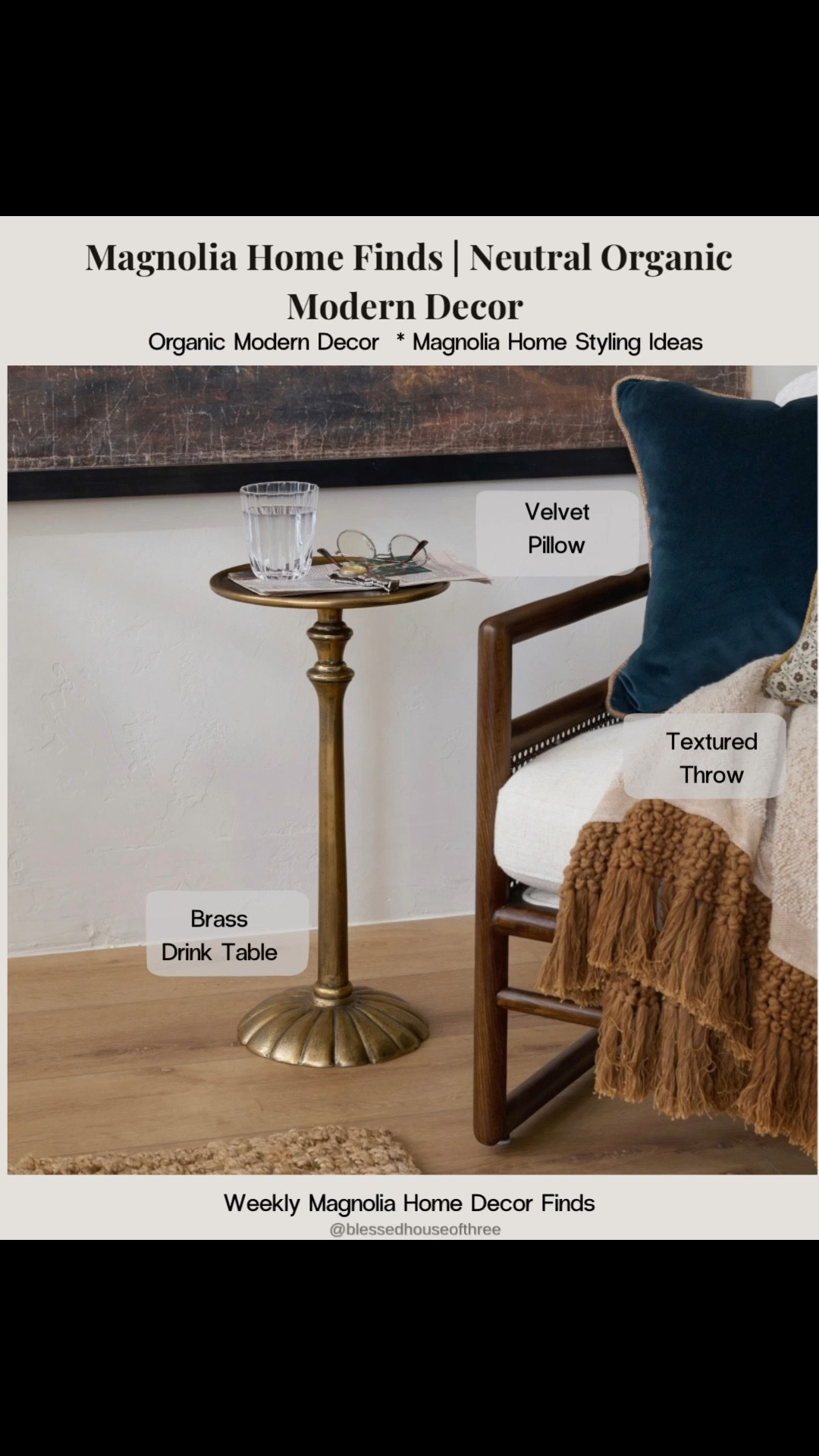 Magnolia Home decor finds with a neutral organic modern feel 🤍 I’m loving these warm brass accents, textured pillows, and timeless styling pieces that instantly elevate your space without feeling overdone. These are the kinds of pieces I reach for when I want my home to feel cozy, layered, and effortlessly styled. Think soft neutrals, vintage-inspired textures, and classic decor you’ll use year after year. Brass accent table would work perfect in a reading nook, cozy throw and pillows. Follow me on LTK for daily home decor finds, Amazon favorites, and organic modern styling ideas.

#LTKSeasonal #LTKSaleAlert #LTKHome