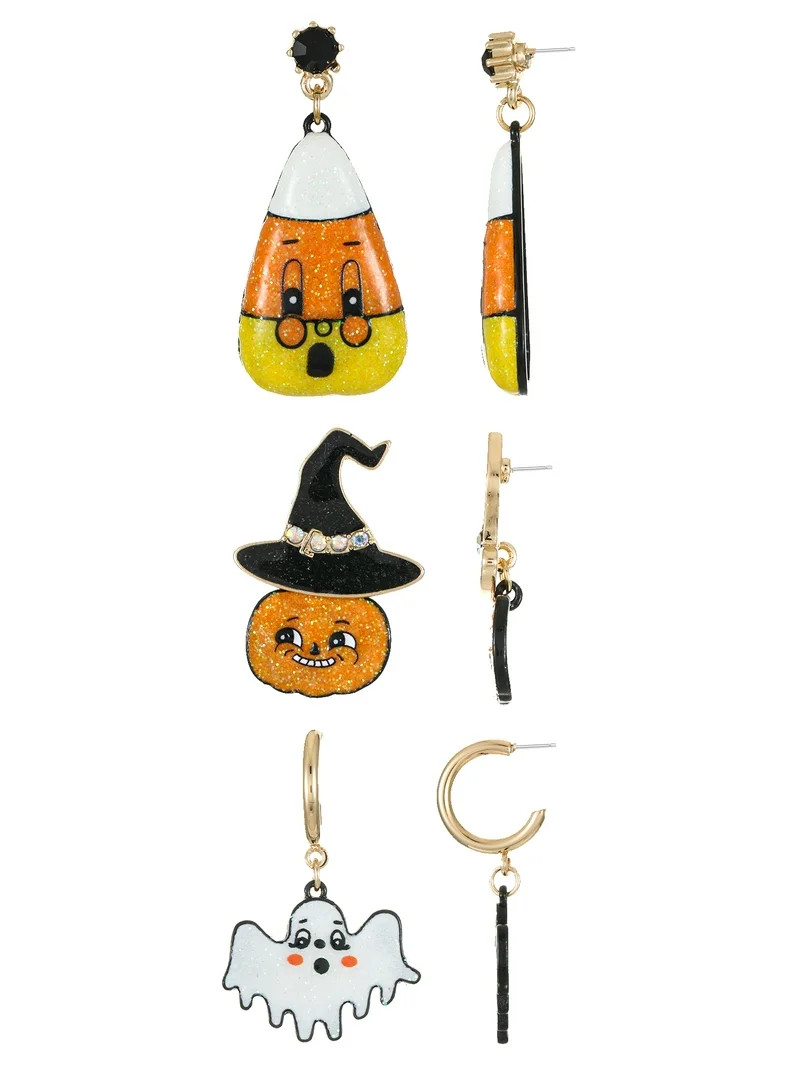 Way to Celebrate Cute Halloween Motif Earring Trio, Ghost, Pumpkin, Candy Corn, Multicolored, 3 P... | Walmart (US)