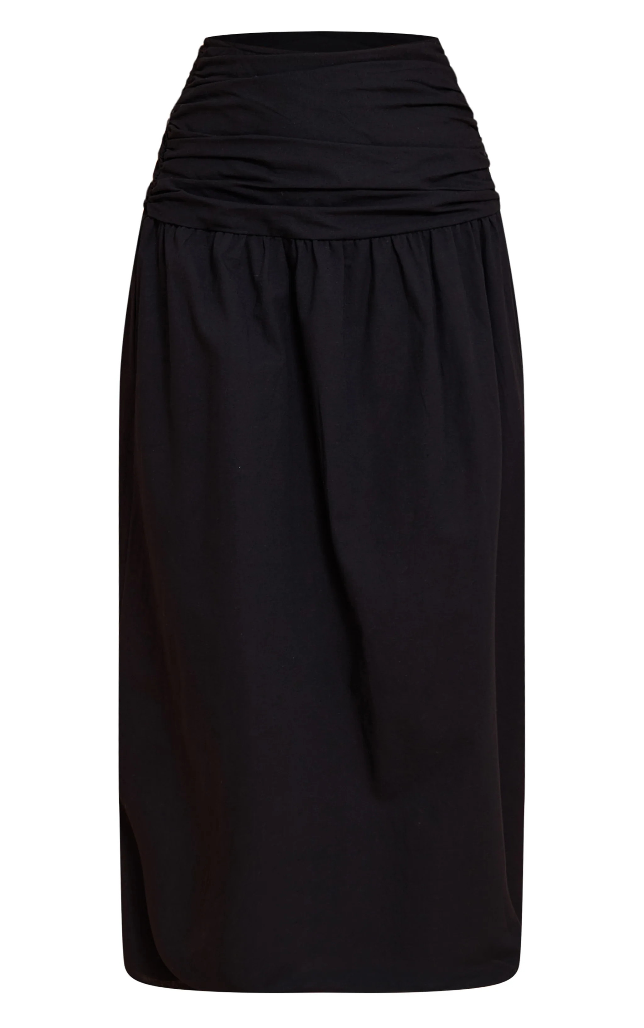 Black Cotton Ruched Waist Maxi Skirt | PrettyLittleThing US