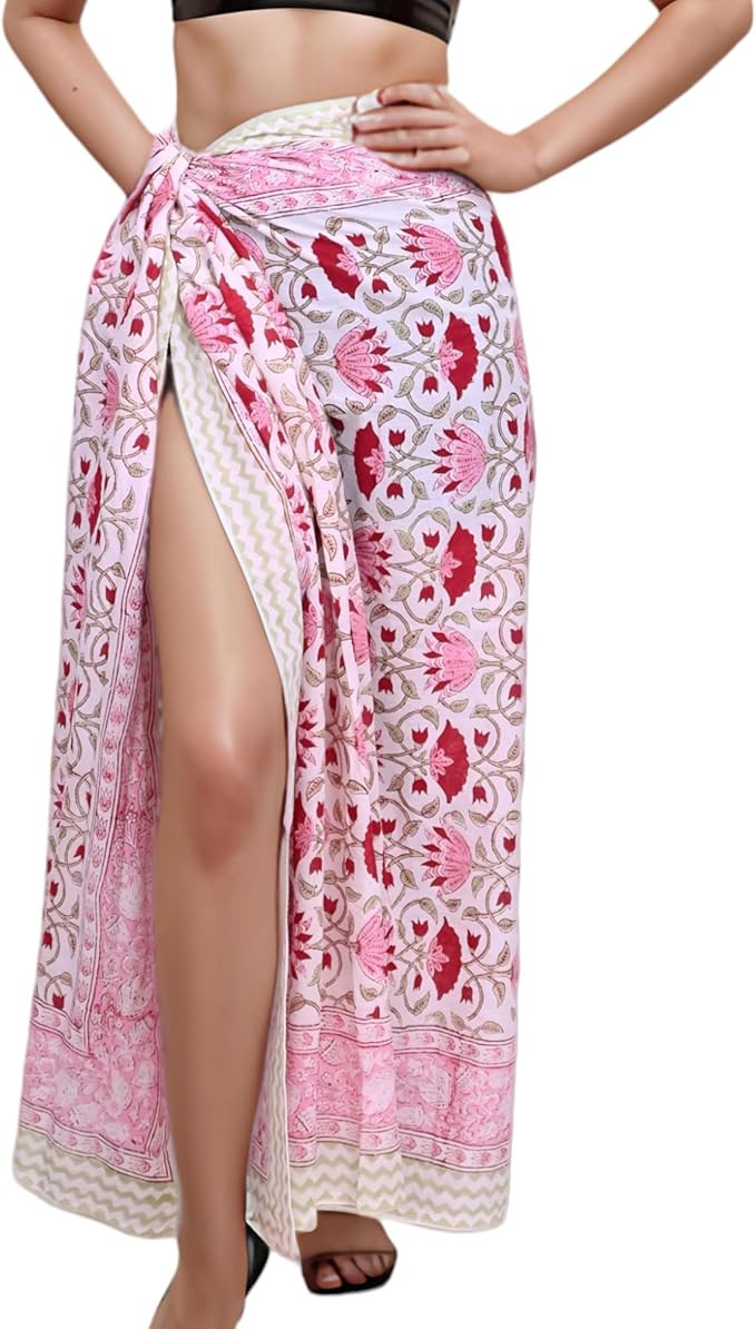 100% Cotton Swimsuit Beach Sarong Cover Ups for Women Swimwear Pareo Indian Hand Block Print Beac... | Amazon (US)