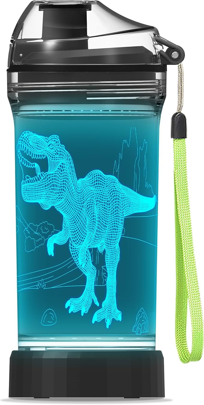 YuanDian Light Up Kids Water Bottle with 3D Dinosaur Tyrannosaurus Rex Design- 14 OZ Tritan BPA F... | Amazon (US)