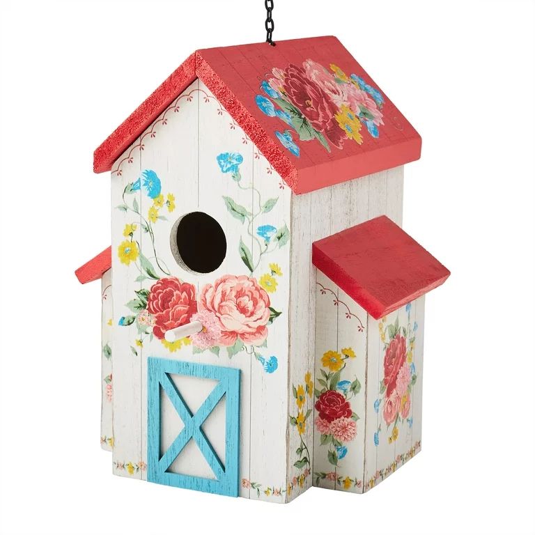 The Pioneer Woman Multi-Color Sweet Rose Wood Birdhouse with Removable Roof, 6.7" x 7.4" x 8.8" | Walmart (US)
