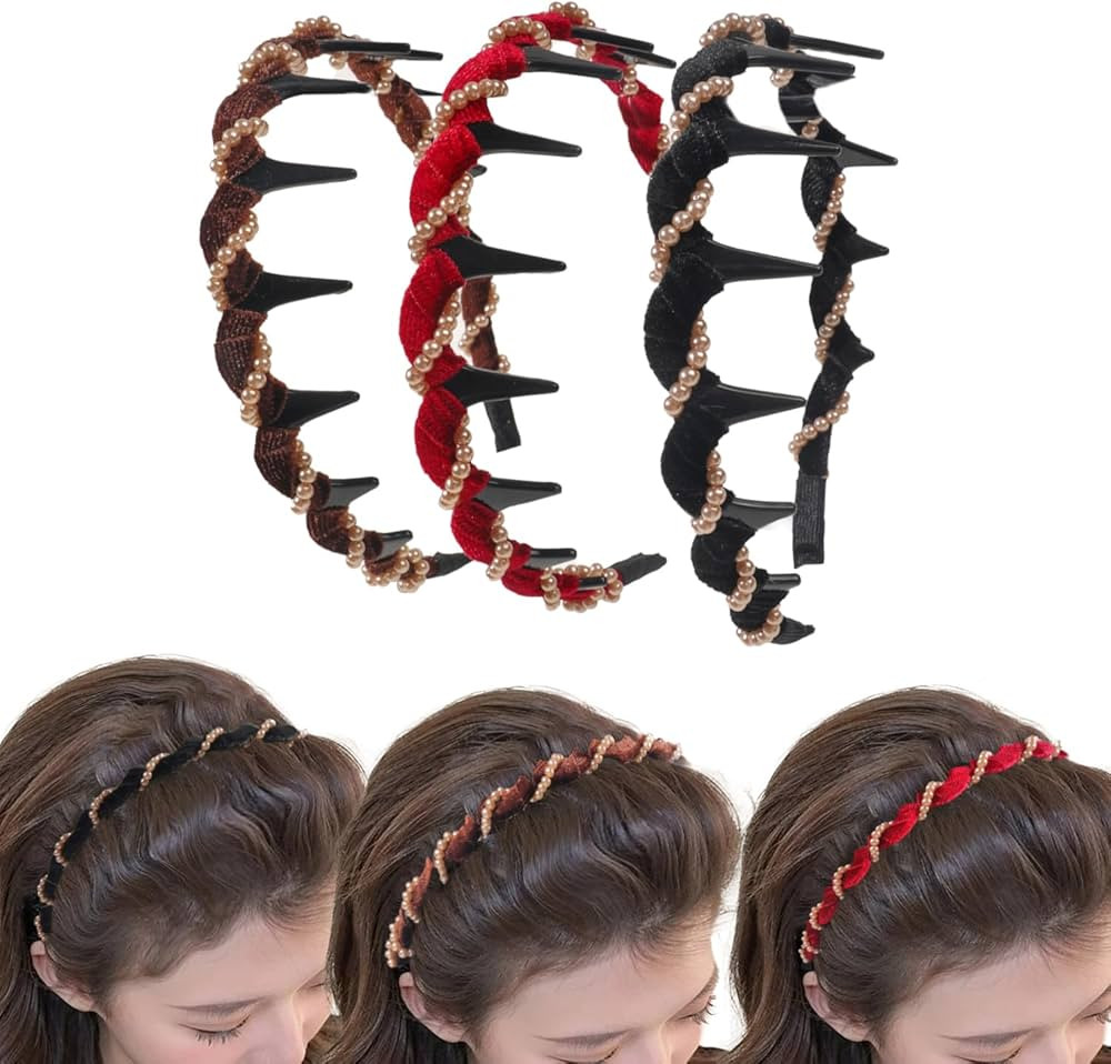 Ivyu 3 Pcs Vintage High Cranium Artificial Pearl Hairband with Teeth Grip - Elegant Non-Slip Knot... | Amazon (US)