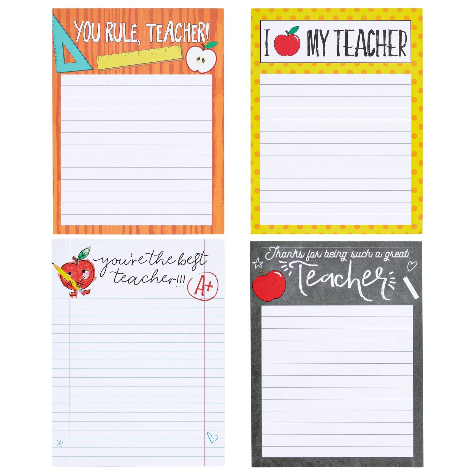 4-Pack Teacher Notepad Sets for Classroom Gifts, Professor Appreciation, School Supplies, 50 Shee... | Amazon (US)