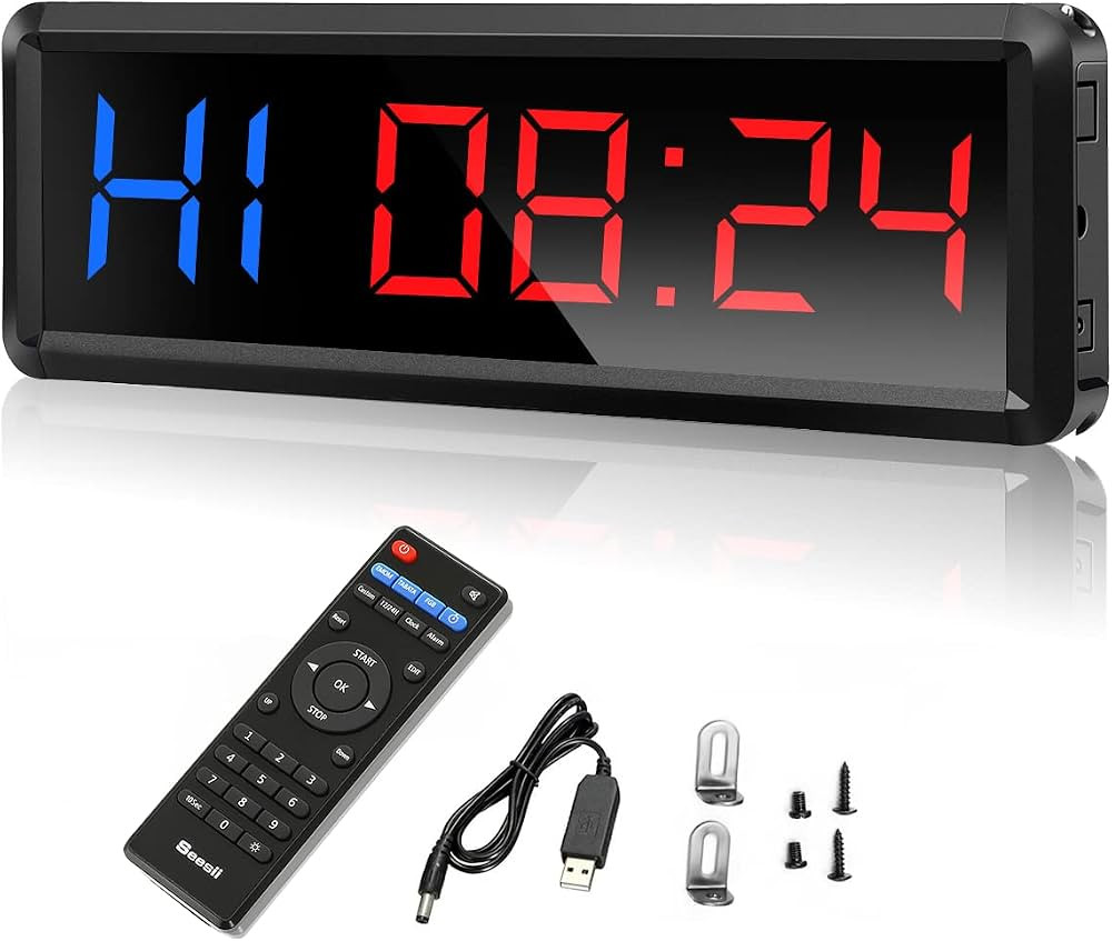 Seesii Gym Timer,LED Workout Colck Count Down/Up Clock,11.5" x 4" Ultra-Clear Digital Display, Po... | Amazon (US)