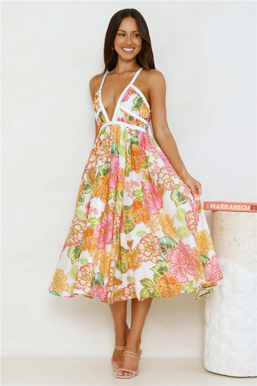 Blooming In The City Midi Dress Orange | Hello Molly (AU)