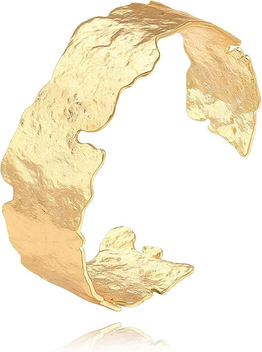 18K Gold Plated Cuff Bracelets Adjustable Dainty Bangle Handemade Jewelry for Women | Amazon (US)