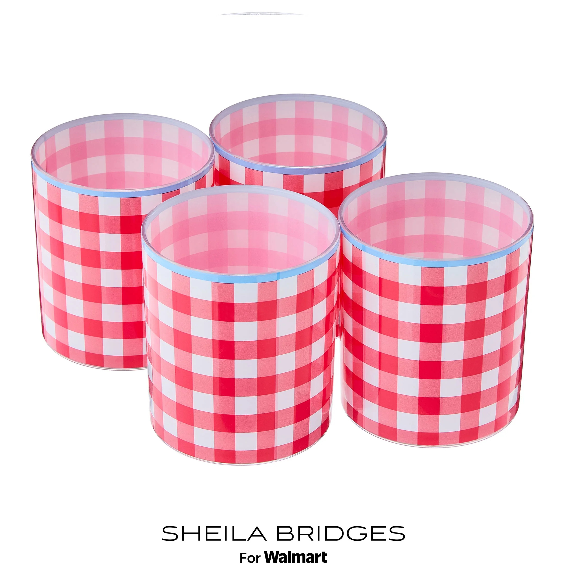 Sheila Bridges Philadelphia Red Gingham Lowball Tumblers, 4 Count | Walmart (US)