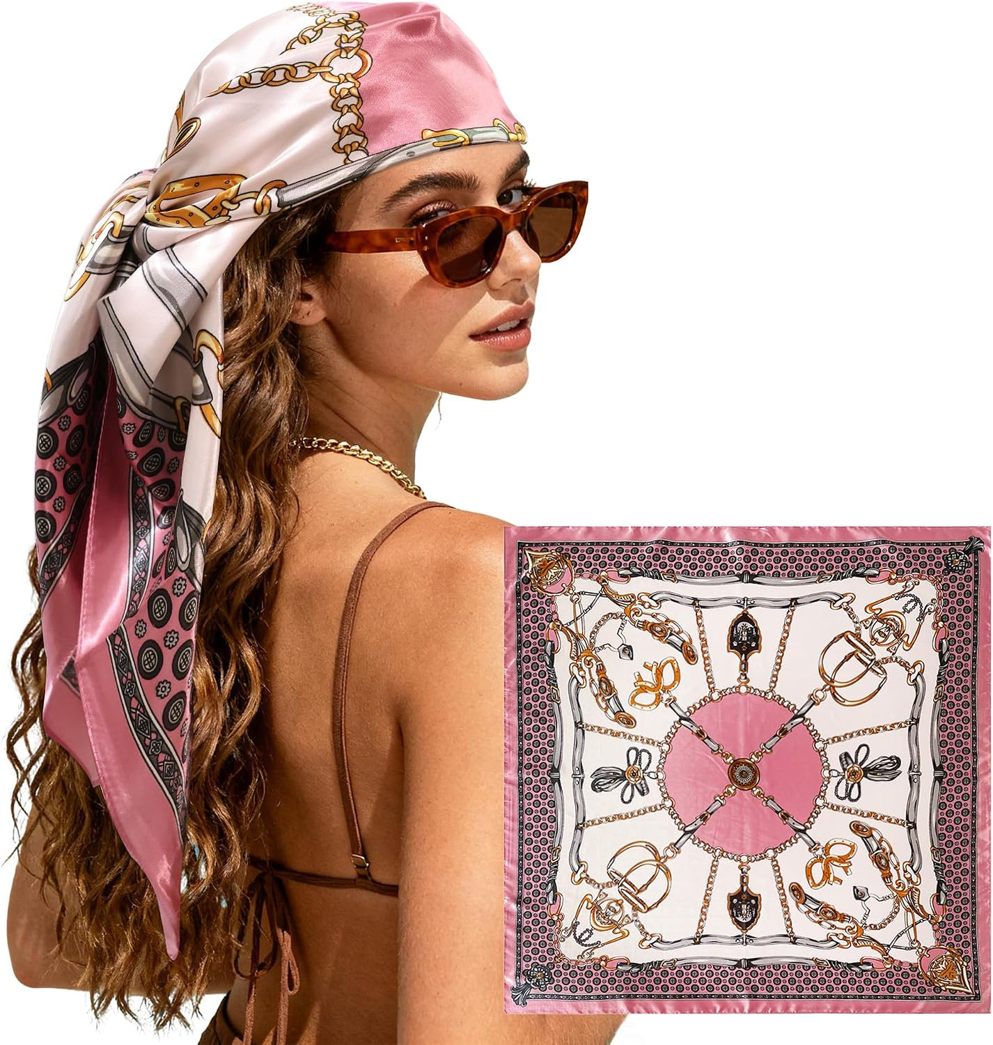 Large Head Scarf Bandana - 35" Satin Hair Scarf for Women Like Silk | Amazon (US)