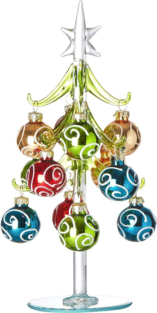 HappySpot Tabletop Miniature Glass Christmas Tree with 12 Glitter Ball Ornaments Xmas Tree with M... | Amazon (US)