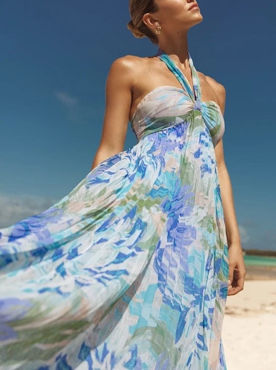 Pack for your romantic tropical getaway with a beautiful blue abstract halter maxi dress. This maxi dress is ideal for romantic getaways, tropical destinations, and beach weddings.
 Under $100.

Keywords: abstract maxi dress, halter maxi dress, spring wedding guest, summer wedding guest, beach wedding guest dress, tropical vacation outfits, summer vacation outfits, spring break outfits, day dates, beach date night outfits, summer dresses women, Mediterranean outfits, floral maxi dress, floral midi dress, resort outfits 2026, spring outfits women, summer outfits women

#LTKWedding #LTKTravel #LTKSeasonal