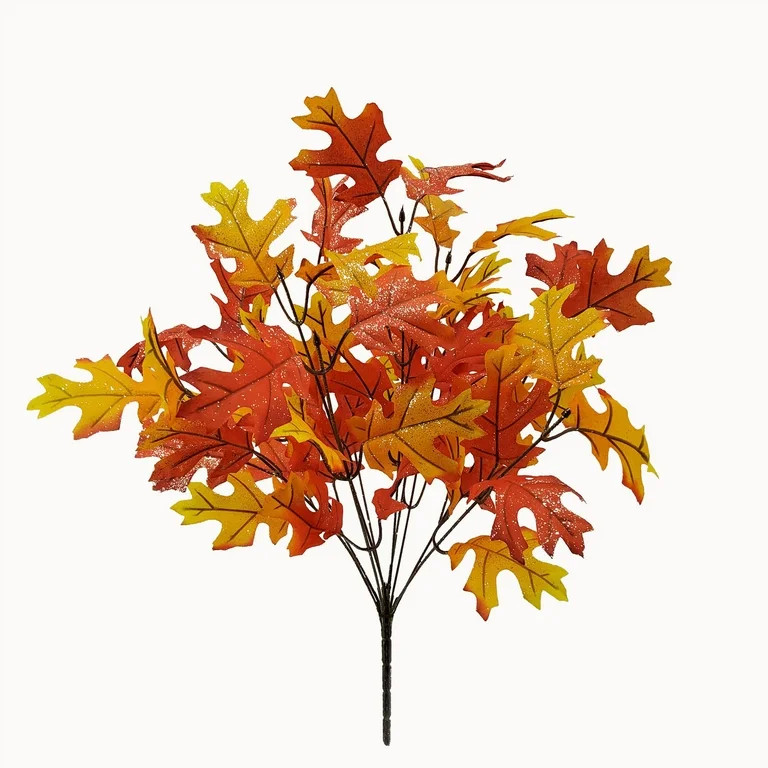 Mainstays 19in Indoor Artificial Foliage Bush, Oak Leaves, Orange Color. | Walmart (US)