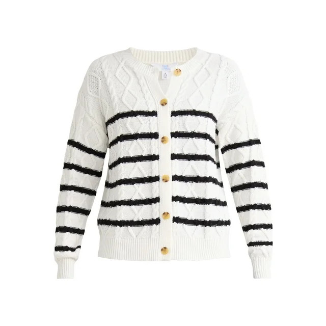Time and Tru Women's Cable Knit Cardigan Sweater, Midweight, Sizes XS-XXXL | Walmart (US)