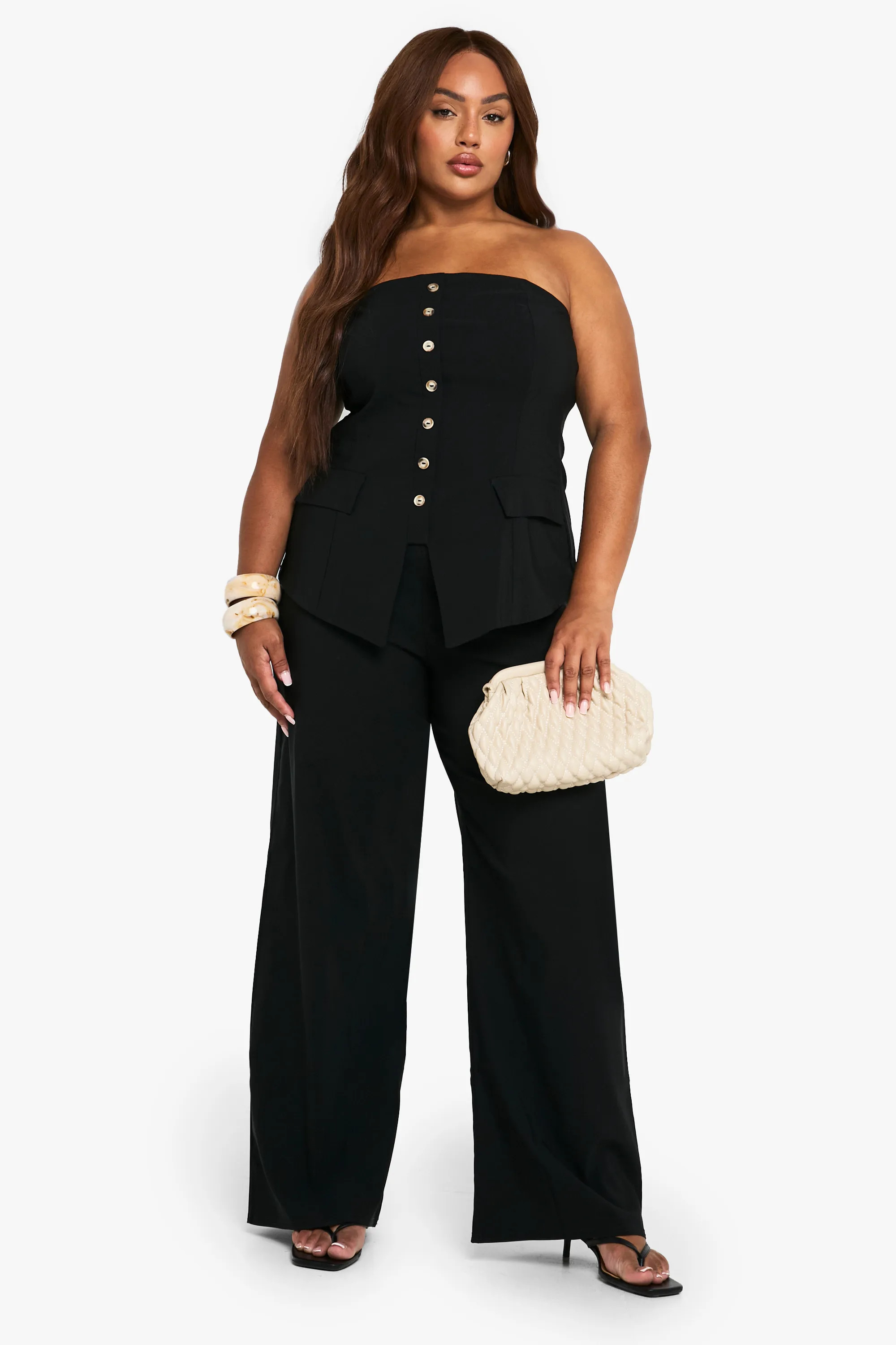 Plus Super Stretch Bandeau Longline Waistcoat & Wide Leg Trousers | Boohoo.com (UK & IE)