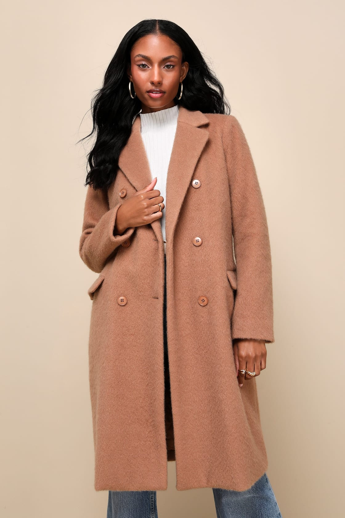 Colder Days Camel Brushed Double Breasted Coat | Lulus (US)