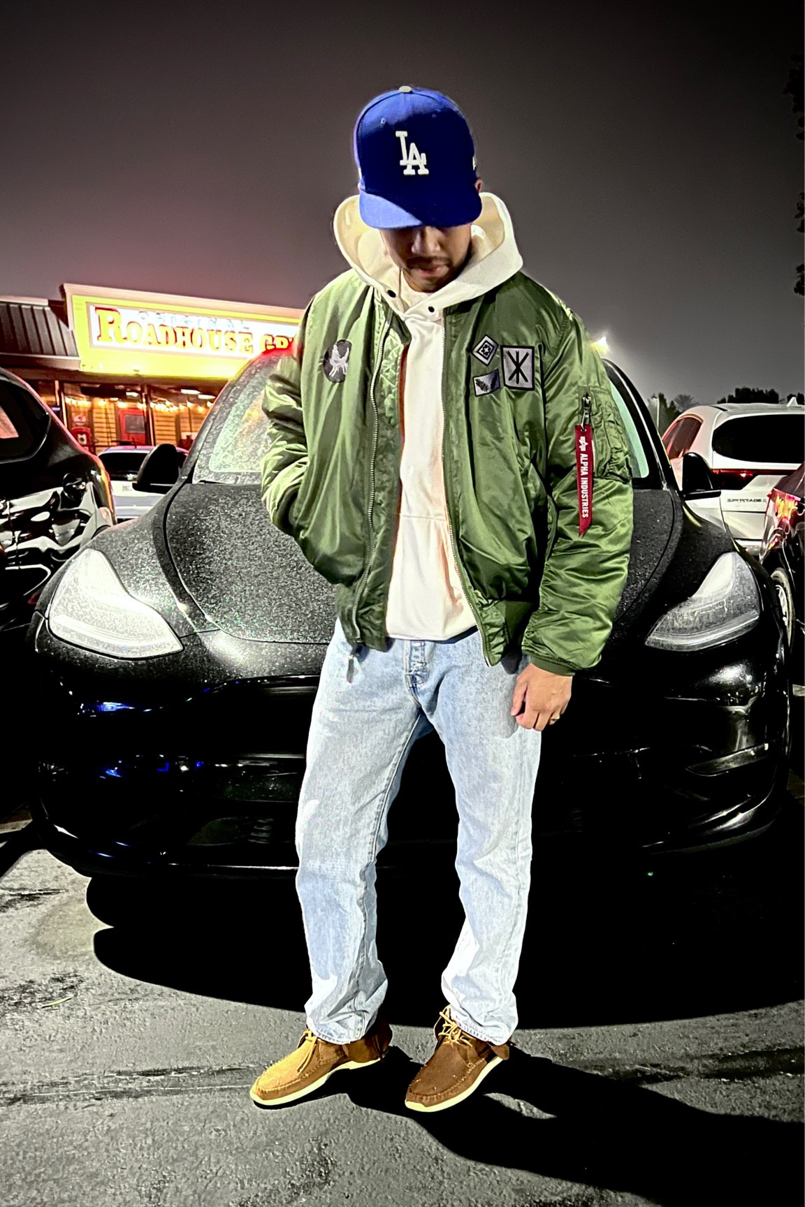 Mens Fall Winter Date Night Outfit

Alpha Industries bomber jacket, men's streetwear style, fall winter men's fashion, Tesla fashion shoot, white hoodie outfit, Levi's 501 jeans look, LA Dodgers hat fashion, Visvim moccasins style, trendy date night outfit, modern men's casual wear, urban fashion trends, stylish men's outerwear, casual chic men's outfit, contemporary men's wardrobe, accessories for men's fashion

#LTKMens #LTKStyleTip #LTKShoeCrush