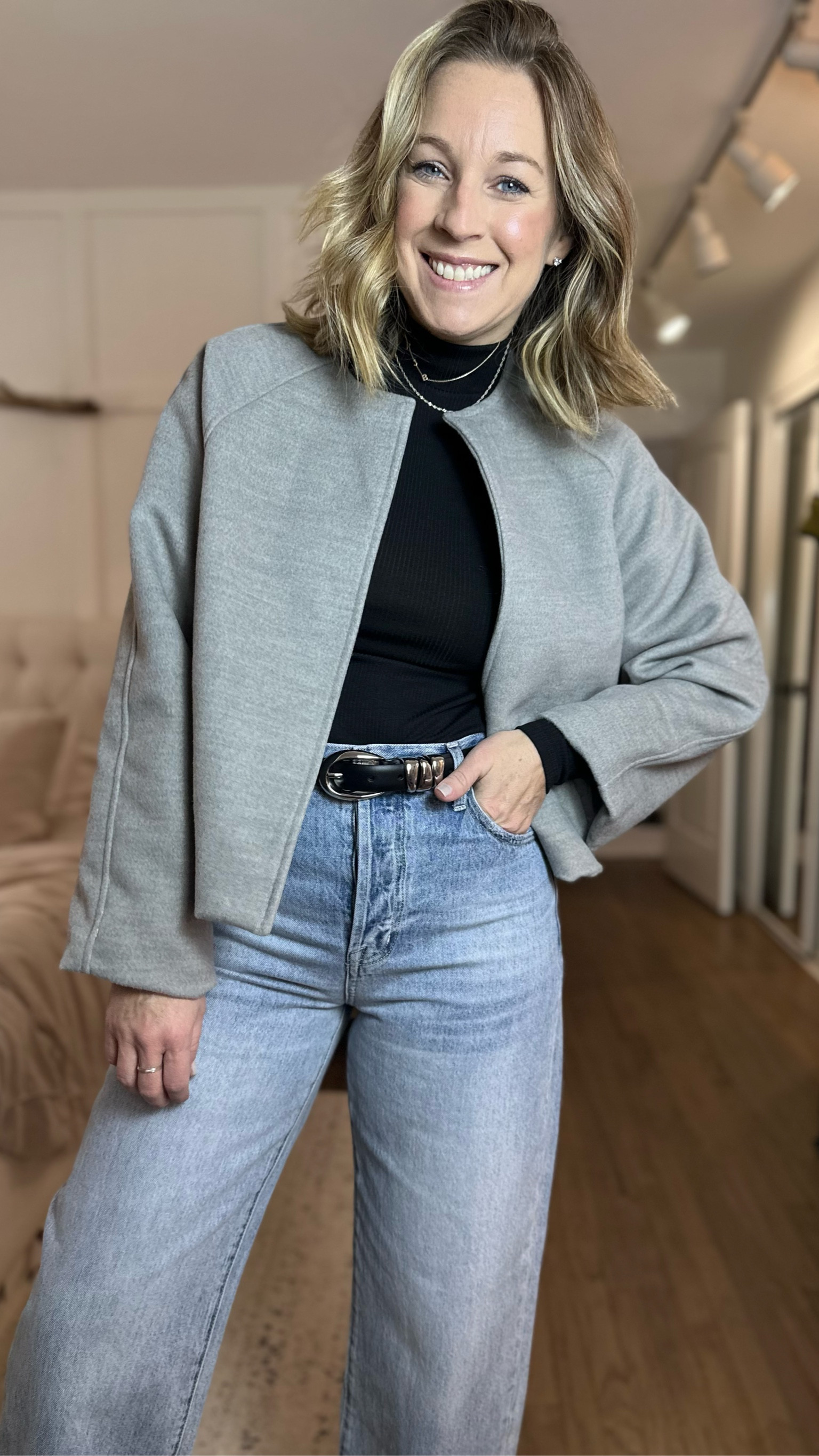 Easy chic outfit idea. Look elevated and polished with these basic pieces. 
Small turtleneck and jacket. Sized down 2 in the jeans to a 27. I’m living for this bucket bags this year as well as this chunky belt. It makes such a statement! 

#LTKOver40 #LTKFindsUnder100 #LTKStyleTip