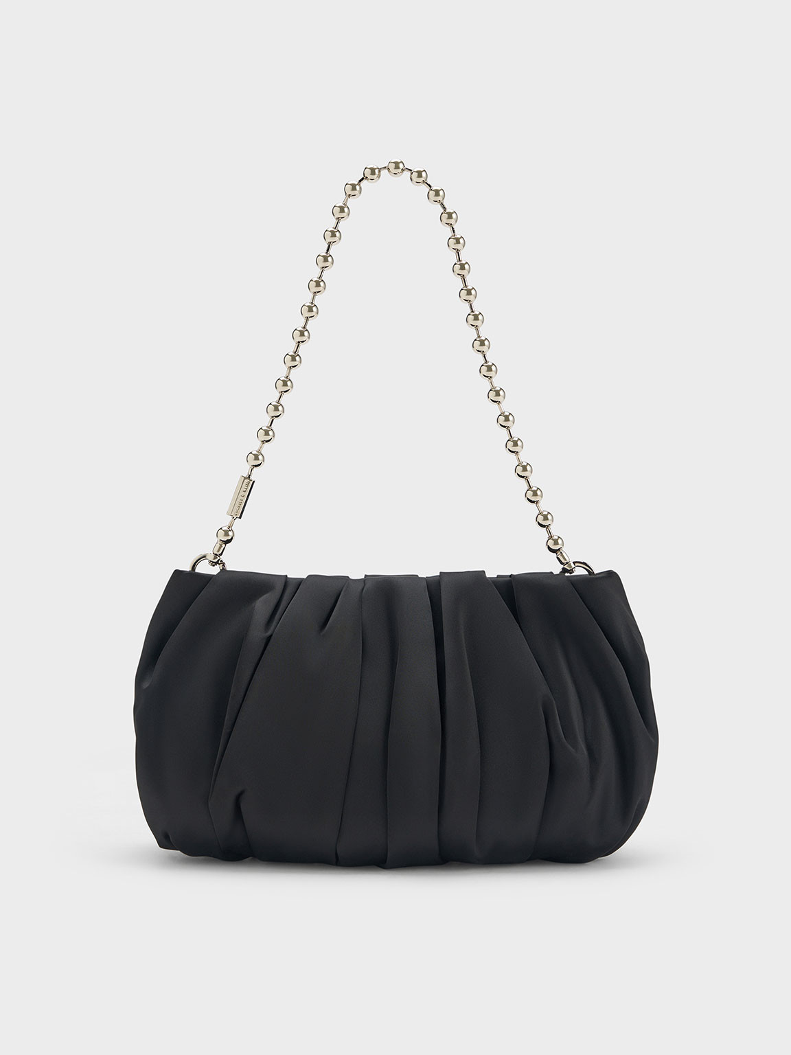 Satin Ruched Bead-Handle Bag
 - Noir | Charles & Keith UK