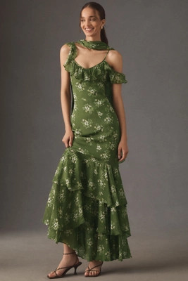 BHLDN Jules Off-Shoulder Ruffled Chiffon Maxi Dress | Anthropologie (US)