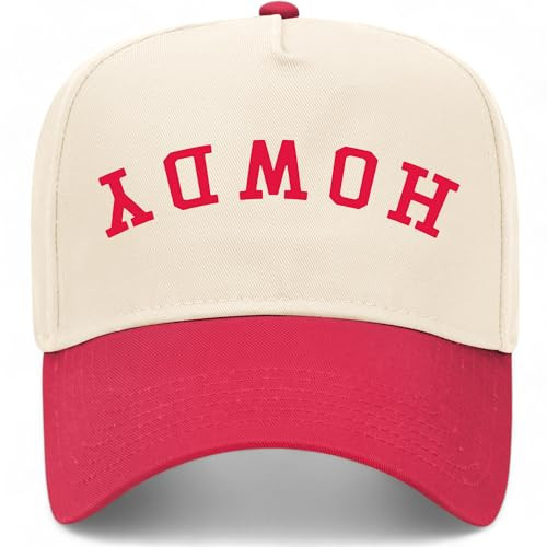 Howdy Upside Down Vintage Trucker Hat | Premium Snapback Baseball Hat for Men & Women (US, Alpha, One Size, Red/Natural) | Amazon (US)