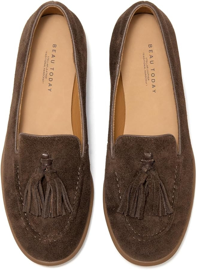 BEAU TODAY Women's Loafers, Suede Loafer Flats for Women, Womens Slip On Tassel Penny Loafers, Le... | Amazon (US)