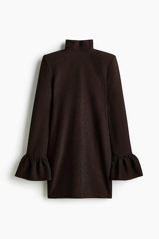 H & M - Glittery Shoulder-Pad Dress - Brown | H&M (US + CA)